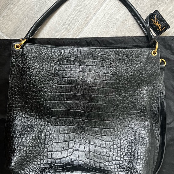 YSL Tag hobo bag black leather crocodile embossed - Picture 8 of 11